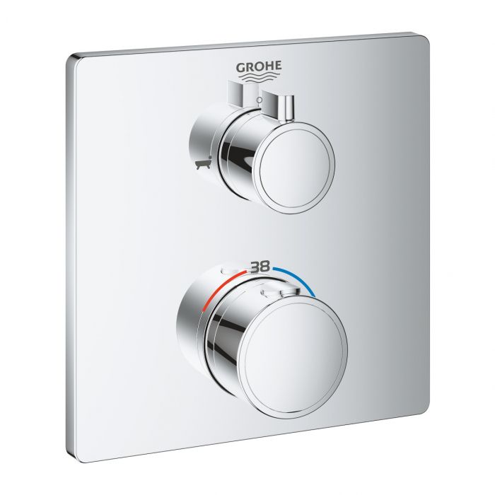 Grohtherm element natynkowy do montażu gotowego z Rapido SmartBox 35600000 do baterii wannowej termostatycznej podtynkowej do obsługi dwóch wyjść wody 158 x 158 mm chrom TurboStat, Long-Life Shine, QuickFix, SafeStop, SafeStop Plus, Aquadimmer