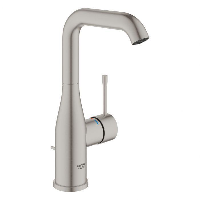 Bateria umywalkowa stojąca GROHE Essence 1-uchwytowa 1-otworowa stal nierdzewna z obrotową wylewką z perlatorem i ogranicznikiem obrotu giętkie węże przyłączeniowe | 24174DC1