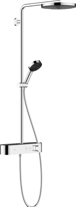 Zestaw prysznicowy 1jet HANSGROHE Pulsify S chrom w komplecie: główka prysznicowa, głowica prysznicowa Pulsify 260 1jet, bateria termostatyczna, wąż prysznicowy, suwak, drążek prysznicowy, półka ShowerTablet Select 400 | 24221000