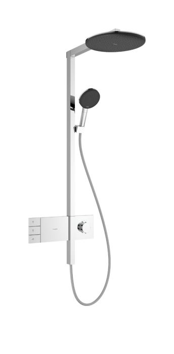Komplet prysznicowy HANSGROHE Raindance Alive S chrom 300 2jet EcoSmart z termostatem ShowerSelect Comfort składa się z: głowica prysznicowa, główka prysznicowa, suwak, bateria termostatyczna, wąż prysznicowy, drążek prysznicowy | 24596000