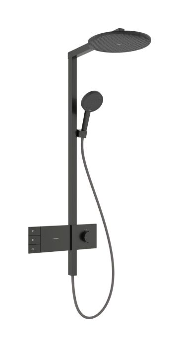 Komplety prysznicowe HANSGROHE Raindance Alive S czarny chrom szczotkowany 300 2jet EcoSmart z termostatem ShowerSelect Comfort składa się z: głowica prysznicowa, główka prysznicowa, suwak, bateria termostatyczna, wąż prysznicowy, drążek prysznicowy | 24