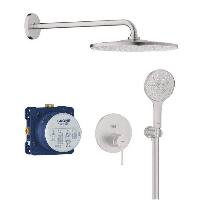 Podtynkowy zestaw prysznicowy z deszczownicą Rainshower Mono 310 GROHE ESSENCE stal nierdzewna jednouchwytowa bateria podtynkowa, uniwersalny element podtynkowy, deszczownica, słuchawka prysznicowa, kolanko prysznicowe, wąż prysznicowy | 25287DC0