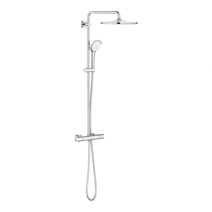 System prysznicowy z termostatem GROHE Euphoria System 310 ścienny chrom w komplecie: ramię 450 mm, termostat natynkowy, przełącznik, deszczownica Rainshower Mono 310 26561, prysznic Euphoria 110 Massage 27221, uchwyt, Silverflex wąż 1750 mm 28388 | 2607