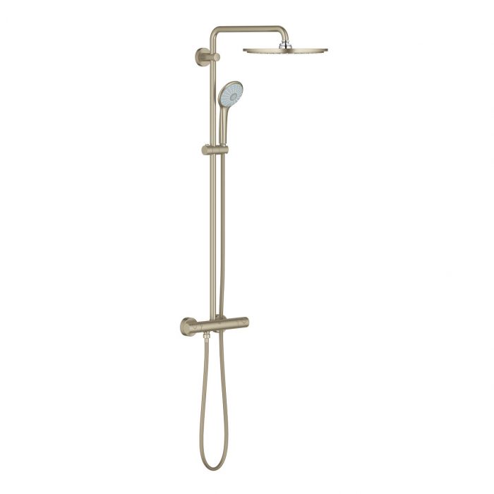 System prysznicowy ścienny z termostatem GROHE Euphoria XXL System 310 brushed nickel w zestawie: bateria termostatyczna, deszczownica o średnicy 310 mm, ramię prysznica, słuchawka prysznicowa z drążkiem i wężem 1750 mm  | 26075EN0