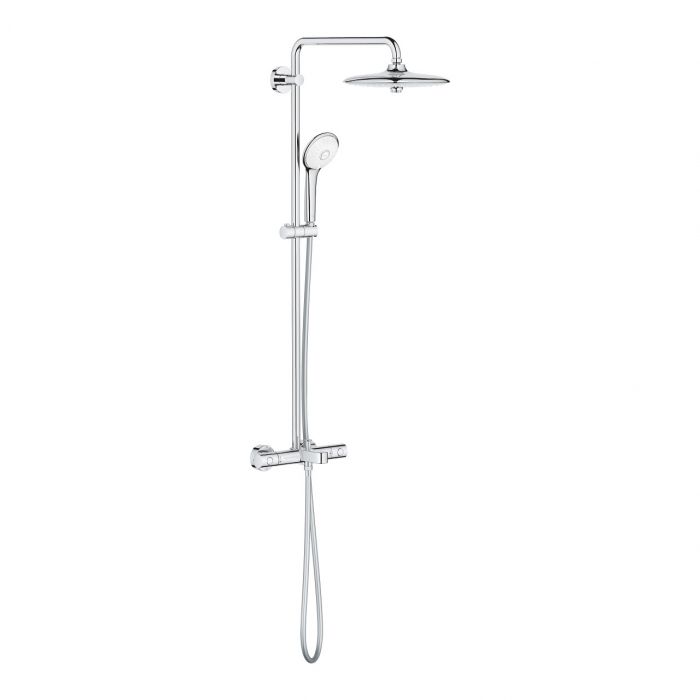 System wannowo-prysznicowy GROHE Euphoria System ścienny chrom z termostatem w komplecie: ramię 450 mm, termostat natynkowy Aquadimmer, przełącznik, deszczownica Euphoria 260 26455, prysznic Euphoria 110 Massage 27221, Silverflex wąż 1750 mm 28388  | 2611