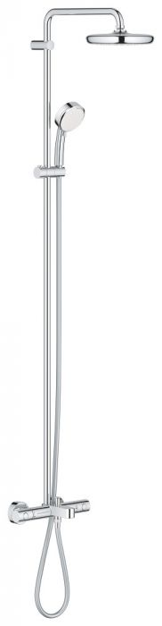 System prysznicowy GROHE Tempesta Cosmopolitan System 210 chrom w zestawie: bateria wannowa termostatyczna, drążek, deszczownica, prysznic ręczny i wąż | 26223001