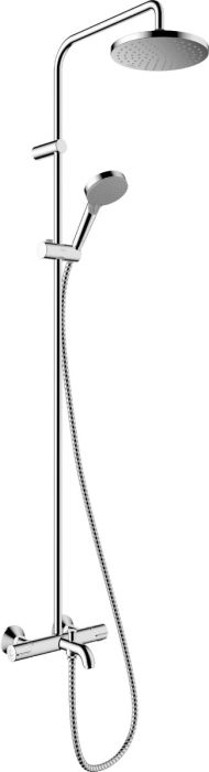 Komplet prysznicowy HANSGROHE Vernis Blend chrom 200 1jet z termostatem, wannowy składa się z: głowica prysznicowa, główka prysznicowa, termostat wannowy, wąż prysznicowy, drążek prysznicowy, suwak | 26274000