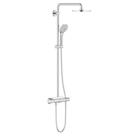 System prysznicowy z termostatem, ścienny GROHE Euphoria XXL System metalowy chrom zawiera: poziome obrotowe ramię 450 mm, termostat natynkowy z funkcją Aquadimmer, przełącznik: deszczownica/ prysznic ręczny, Rainshower Cosmopolitan 210 metalowa deszczown