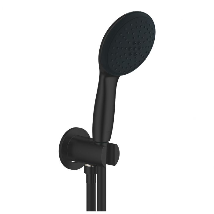 Zestaw prysznicowy GROHE Tempesta 110 matte black zawiera: słuchawkę prysznicową Tempesta (26 161) i kolanko przyłączeniowe 1/2" z uchwytem ściennym (28 628) | 264062433