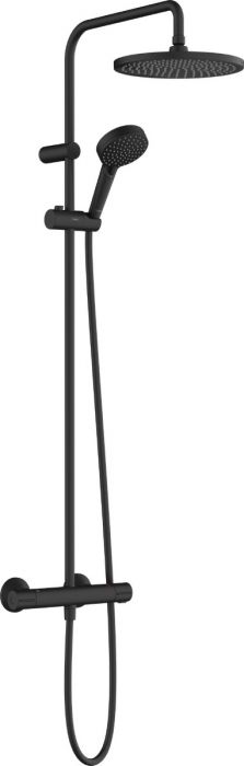 Zestaw prysznicowy Showerpipe 240 1jet EcoSmart z termostatem HANSGROHE Vernis Blend czarny mat w komplecie: bateria prysznicowa z termostatem, drążek prysznicowy, głowica prysznicowa suwakowa Crometta S 240 d240mm rodzaj strumienia: Rain, słuchawka prysz