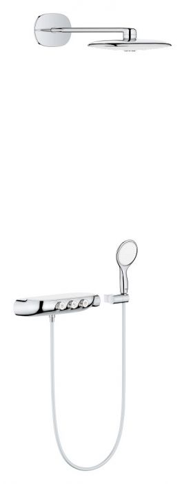 Zestaw prysznicowy podtynkowy z termostatem, ścienny GROHE Rainshower System SmartControl 360 Duo mosiądz deszczownica Ø 360 mm, ramię 450 mm biały | 26443LS0