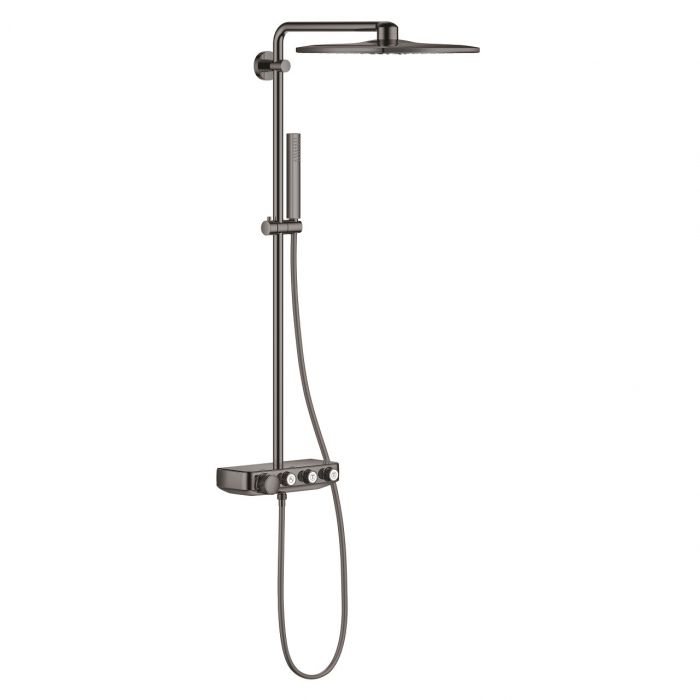 System prysznicowy z termostatem GROHE Euphoria SmartControl System 310 Cube Duo montaż ścienny wąż: 1750 mm, ramię: 450 mm hard graphite zawiera: ramię, wspornik górny, SmartControl termostat, RSH SmartActive 310 Cube deszczownica, Euphoria Cube Stick pr