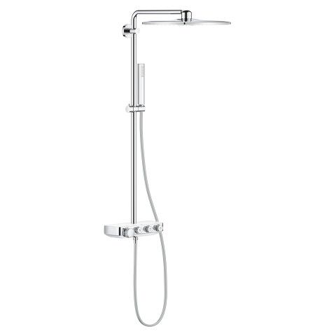 System prysznicowy GROHE Euphoria SmartControl System 310 Cube Duo mosiężny montaż ścienny wąż: 1750 mm moon white z termostatem zawiera: Silverflex wąż prysznicowy 1750 mm (28 388 000), Euphoria Cube Stick prysznic ręczny (27 698 000), regulowany uchwyt
