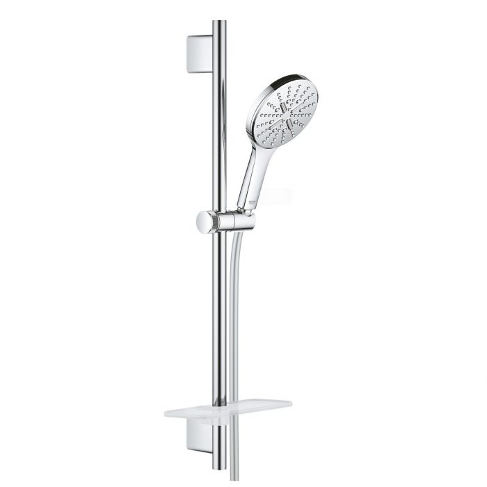 Komplet prysznicowy GROHE Rainshower SmartActive 130 mosiądz chrom w zestawie: prysznic ręczny Rainshower SmartActive 130 (26544), drążek 600 mm z uchwytem ściennym, wąż prysznicowy 1750 mm (28388), półka | 26546000