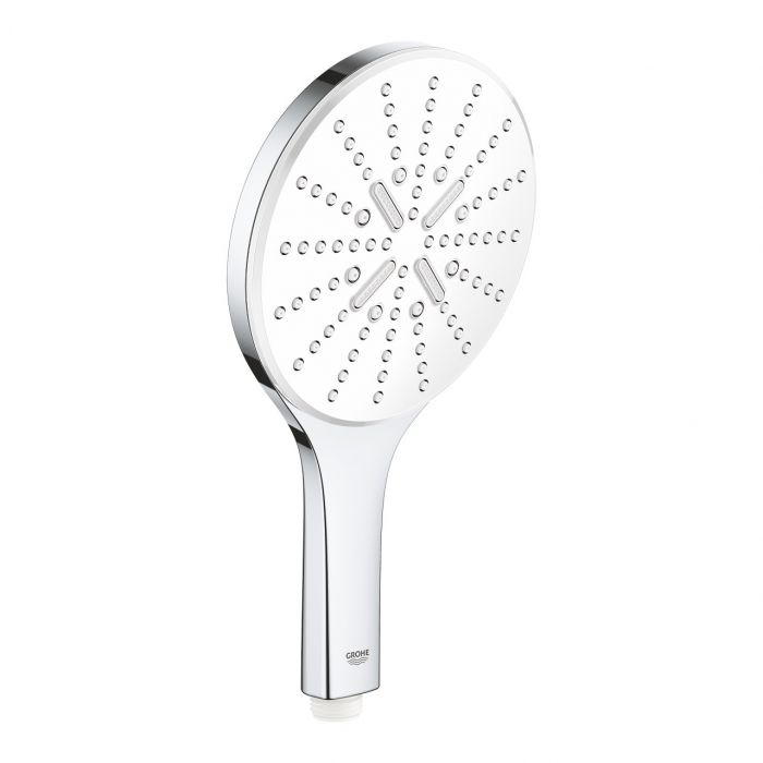 Prysznic ręczny 3-strumieniowy GROHE Rainshower SmartActive 150 moon white w komplecie: półka, drążek 600 mm, wąż prysznicowy Silverflex 1750 mm, rączka prysznicowa Rainshower SmartActive 150 | 26554LS0