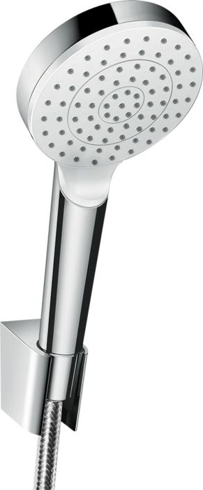 Zestaw prysznicowy punktowy 1 jet HANSGROHE Crometta 100 mm biały/chrom w składzie: główka prysznicowa, uchwyt prysznicowy, wąż prysznicowy 1,6 m | 26569400