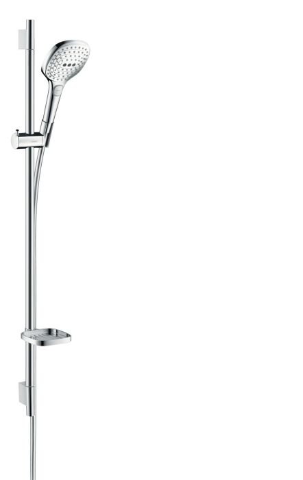 Zestaw prysznicowy HANSGROHE Raindance Select E biały/chrom w komplecie: główka prysznicowa, drążek prysznicowy, wąż prysznicowy, suwak, mydelniczka | 26621400