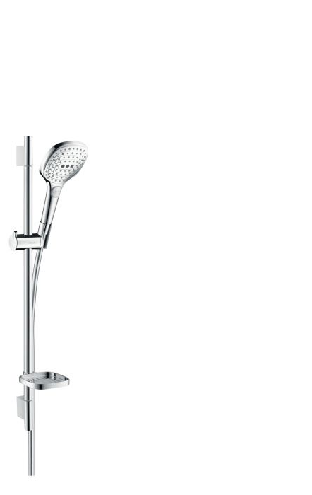 Zestaw prysznicowy 3-strumieniowy HANSGROHE Raindance Select E biały/chrom w komplecie: główka prysznicowa, drążek prysznicowy, wąż prysznicowy, suwak, mydelniczka | 26622400