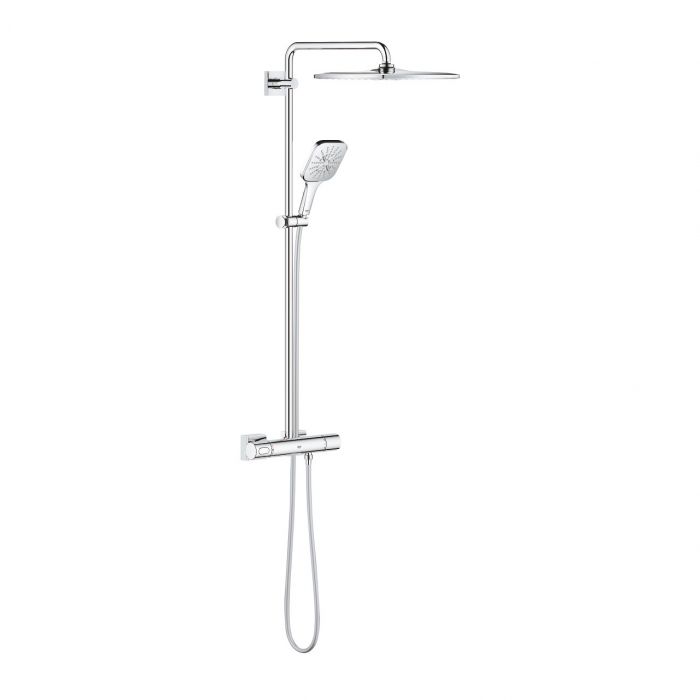 System prysznicowy GROHE Rainshower SmartActive 310 ścienny chrom w zestawie: deszczownica Rainshower Mono 310, termostat natynkowy z funkcją Aquadimmer, obrotowe ramię, Silverflex wąż prysznicowy 1750 mm, GROHE TurboStat głowica termostatyczna | 2664900