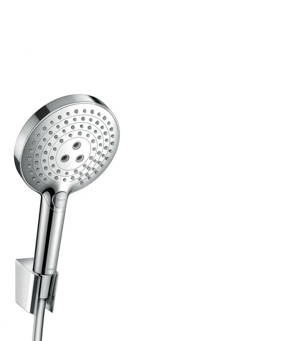 Zestaw prysznicowy HANSGROHE Raindance Select S DN 15 chrom w zestawie: uchwyt prysznicowy Porter’S, Isiflex wąż prysznicowy z powierzchnią metaliczną 1,25 m, główka prysznicowa Raindance Select S 120 3jet | 26701000