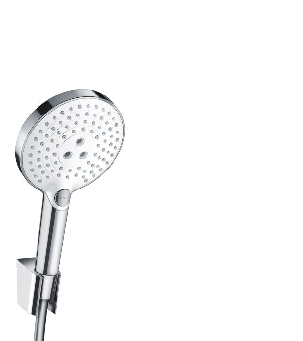 Zestaw prysznicowy punktowy HANSGROHE Raindance Select S biały/chrom w komplecie: główka prysznicowa, uchwyt prysznicowy, wąż prysznicowy | 26721400