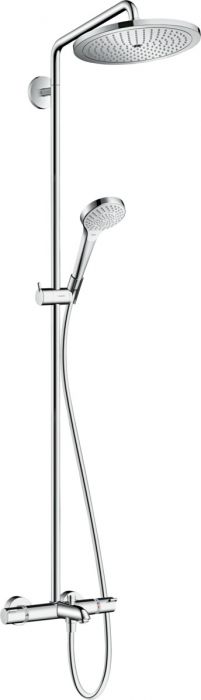 Zestaw prysznicowy 1 jet HANSGROHE Croma Select S 280 natynkowy chrom zawiera: głowica prysznicowa Croma 280, główka prysznicowa, bateria termostatyczna wannowa, wąż, suwak, drążek | 26792000