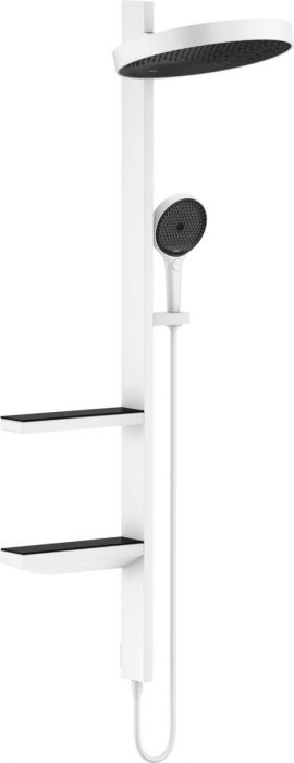Zestaw prysznicowy 1-strumieniowy HANSGROHE Rainfinity Showerpipe 360 ścienny biały mat w komplecie: głowica prysznicowa, główka prysznicowa, wąż prysznicowy, uchwyt prysznicowy, 2 szklane półki, drążek prysznicowy | 26842700