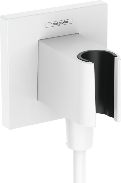Przyłącze węża z uchwytem prysznicowym HANSGROHE FixFit E z tworzywa 90 x 90 x 81 mm białe matowe | 26889700
