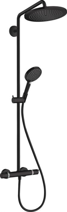 Zestaw prysznicowy z termostatem HANSGROHE Croma Select S czarny mat w komplecie: deszczownica Croma 280, prysznic ręczny Raindance Select S 120 3jet, termostat Ecostat Comfort, wąż prysznicowy, suwak, drążek | 26891670