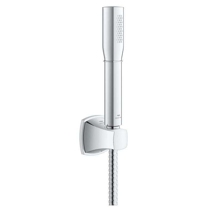 Zestaw prysznicowy GROHE Grandera chrom w komplecie: słuchawka prysznicowa 26852xx0, uchwyt ścienny 26896xx0, wąż prysznicowy Rotaflex Metal Long-Life TwistStop 1500 mm 28417 | 26901000