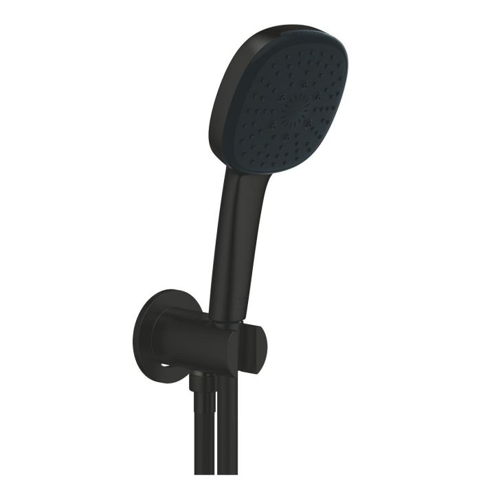 Słuchawka prysznicowa GROHE Tempesta Cube 110 matte black w zestawie z kolankiem prysznicowym ze zintegrowanym uchwytem i wężem prysznicowym 1500 mm 1/2" x 1/2" | 269102433