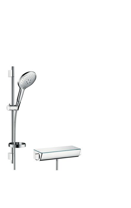 Komplet prysznicowy HANSGROHE Raindance Select S chrom w komplecie: główka prysznicowa, bateria termostatyczna, drążek prysznicowy, suwak, mydelniczka, wąż prysznicowy | 27036000