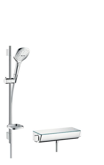 Komplet prysznicowy HANSGROHE Raindance Select E biały/chrom w komplecie: główka prysznicowa, bateria termostatyczna, drążek prysznicowy, suwak, mydelniczka | 27038400