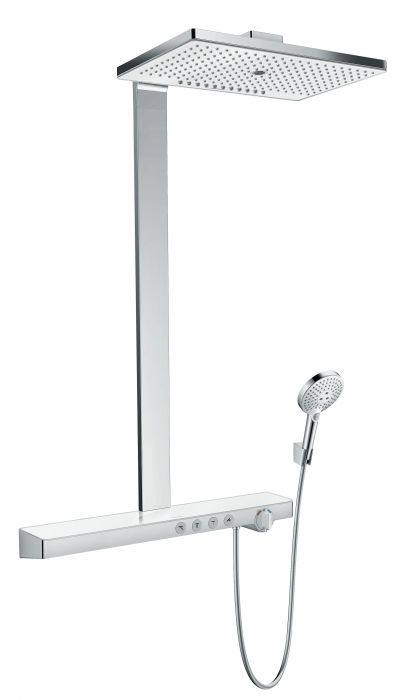 Komplet prysznicowy 3-strumieniowa HANSGROHE Rainmaker Select biały/chrom w koplecie: głowica prysznicowa, główka prysznicowa, bateria termostatyczna, wąż prysznicowy, uchwyt prysznicowy  | 27106400