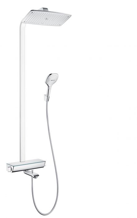 Komplet prysznicowy HANSGROHE Raindance E natynkowy biały/chrom z termostatem w komplecie: głowica prysznicowa, główka prysznicowa, Bateria termostatyczna wannowa, wąż prysznicowy, uchwyt prysznicowy | 27113400