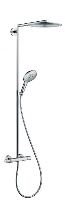 Komplet prysznicowy HANSGROHE Raindance S natynkowy chrom z termostatem w komplecie: głowica prysznicowa, główka prysznicowa, bateria termostatyczna, wąż prysznicowy, suwak | 27114000