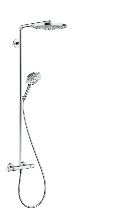 Komplet prysznicowy HANSGROHE Raindance Select S natynkowy biały/chrom z termostatem w komplecie: głowica prysznicowa, główka prysznicowa, bateria termostatyczna, wąż prysznicowy, uchwyt prysznicowy | 27129400