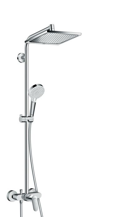 Komplet prysznicowy HANSGROHE Crometta E natynkowy chrom w komplecie: głowica prysznicowa, główka prysznicowa, bateria prysznicowa, wąż prysznicowy, suwak | 27284000