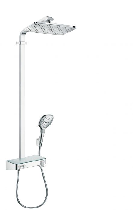 Komplet prysznicowy HANSGROHE Raindance Select E natynkowy chrom z termostatem w komplecie: głowica prysznicowa, główka prysznicowa, bateria termostatyczna, wąż prysznicowy, uchwyt prysznicowy | 27288000