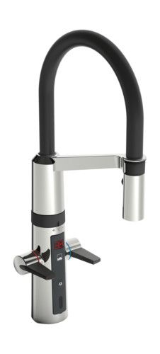 Bateria kuchenna elektryczna ORAS OPTIMA 2-uchwytowa 1-otworowa chrom z elastyczną wylewką obrotową z wyświetlaczem temperatury | 2728F