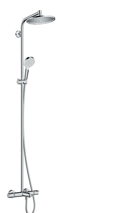 Zestaw prysznicowy HANSGROHE Crometta S natynkowy chrom zawiera: głowica prysznicowa, główka prysznicowa, bateria termostatyczna wannowa, wąż prysznicowy, suwak | 27320000
