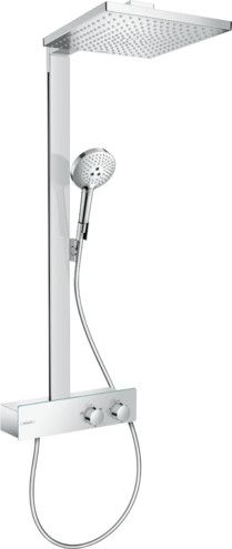 Komplet prysznicowy HANSGROHE Raindance E300 natynkowy głowica 300 x 300 mm, długość ramienia: 405 mm chrom z termostatem ShowerTablet 350, Eco Smart w komplecie: głowica prysznicowa, główka prysznicowa, bateria termostatyczna, wąż prysznicowy, uchwyt pry