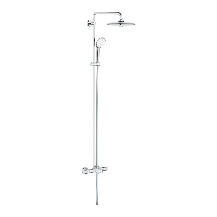 System wannowo-prysznicowy z termostatem GROHE Euphoria System 260 ścienny chrom w komplecie: ramię 450 mm, termostat natynkowy, deszczownica Euphoria 260 26457, wylewka wannowa, prysznic Euphoria 110 Massage 27239, uchwyt, Silverflex wąż 1750 mm 28388 |