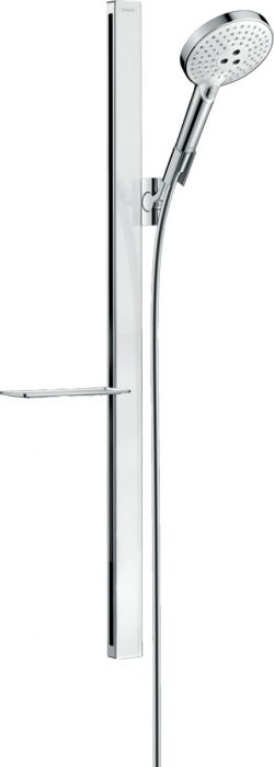 Zestaw prysznicowy ścienny HANSGROHE Raindance Select S długość drążka: 900 mm biały/chrom zawiera: główka prysznicowa, drążek prysznicowy, wąż prysznicowy, suwak, mydelniczka | 27648400