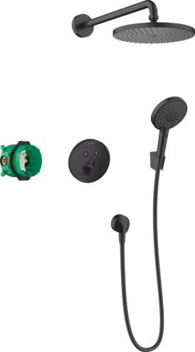System prysznicowy 1-strumieniowy HANSGROHE Raindance S 240 1jet metalowa d240 czarny mat w składzie:głowica prysznicowa (PowderRain),główka prysznicowa (Rain, RainAir, Whirl), bateria termostatyczna,zestaw podstawowy, przyłącze węża, uchwyt prysznicowy, 