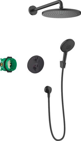 System prysznicowy 280 1jet z Ecostat S HANSGROHE Croma podtynkowy d280 czarna matowa w składzie: głowica prysznicowa, główka prysznicowa, ramię prysznicowe, bateria termostatyczna, zestaw podstawowy, przyłącze węża, uchwyt prysznicowy, wąż prysznicowy  |