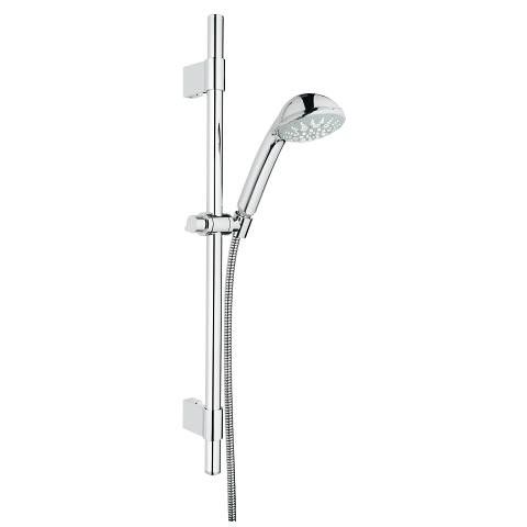 Zestaw prysznicowy 5-strumieniowy GROHE Relexa 100 Five metalowy chrom zawiera: prysznic ręczny Relexa Five (28796000), drążek prysznicowy, 600 mm (28797001) z uchwytami ściennymi, wąż prysznicowy Rotaflex 1750 mm (28410001) | 28964001