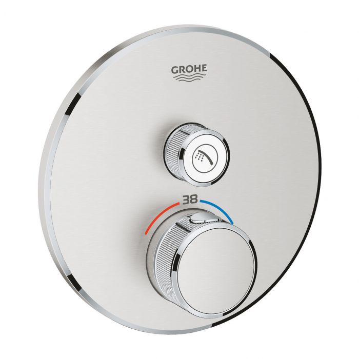 Grohtherm SmartControl element natynkowy do montażu gotowego z 35600000 do obsługi jednego wyjścia wody mosiądz d158 stal nierdzewna przełącznik SmartControl, głowica TurboStat, SafeStop i SafeStop Plus,