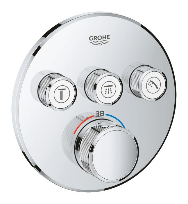 Grohtherm SmartControl element natynkowy do montażu gotowego z 35600000 do baterii termostatycznej podtynkowej do obsługi trzech wyjść wody d158 chrom QuickFix, Long-Life Shine, TurboStat, SafeStop, SafeStop Plus