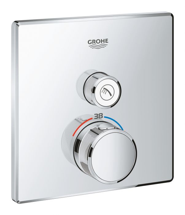 Grohtherm SmartControl element natynkowy do montażu gotowego z 35600000 do baterii natryskowej podtynkowej termostatycznej do obsługi jednego wyjścia wody 158 x 158 mm chrom QuickFix, Long-Life Shine, TurboStat, ProGrip, SafeStop, SafeStop Plus